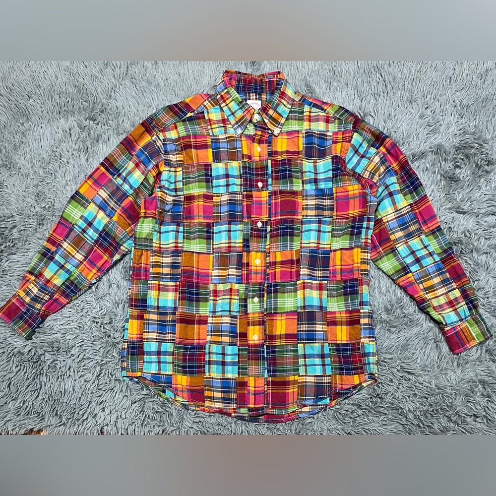 Brooks Brothers Men's Button Shirt Patchwork Madras Plaid Sz Large Multicolor